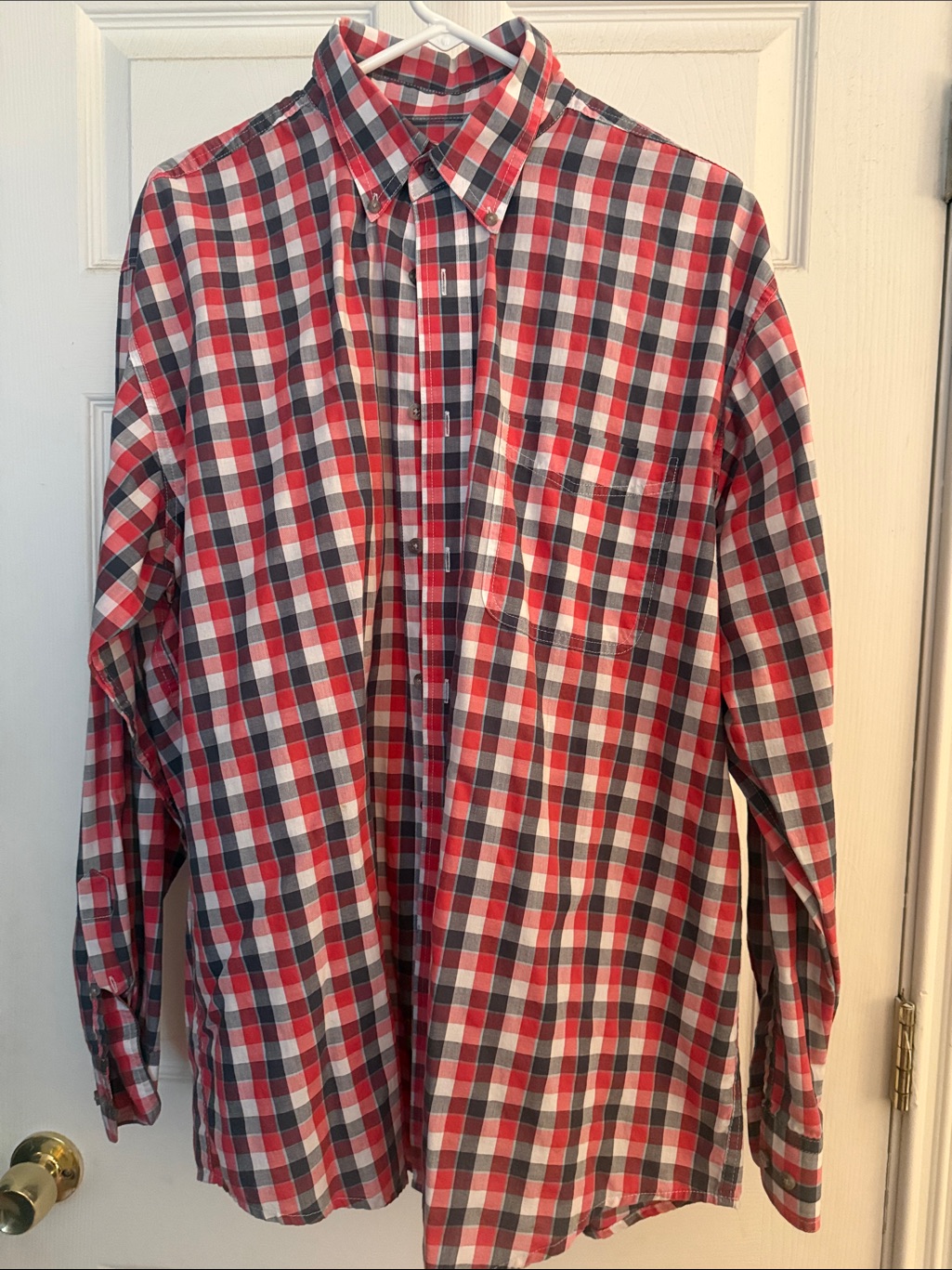 Wrangler Men's Red And Navy Checked Button-Down Shirt